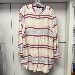 Lands' End Pink and Cream Striped Flannel Shirt